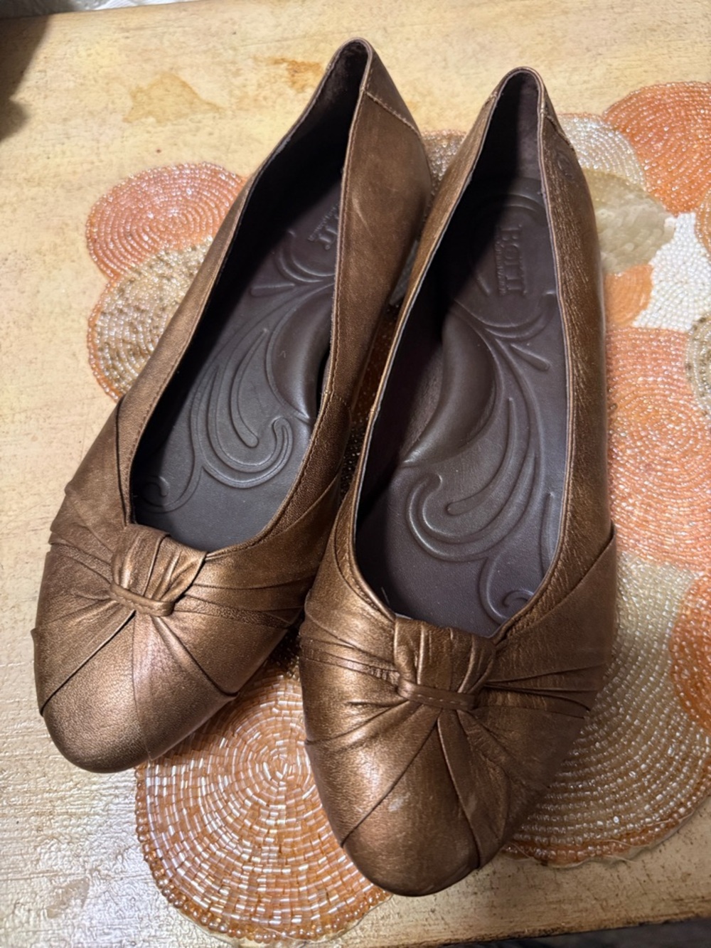Born comfort Metallic Brown Knot-Front Women's Ballet Flats